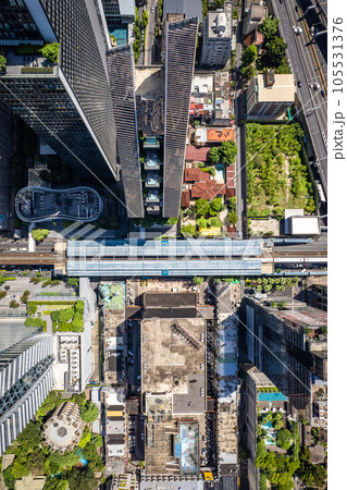 Aerial view of Ploenchit road in Bangkok Downtown, financial district and business center, Thailand 105531376