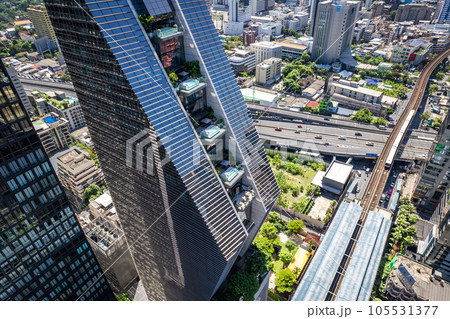 Aerial view of Ploenchit road in Bangkok Downtown, financial district and business center, Thailand 105531377
