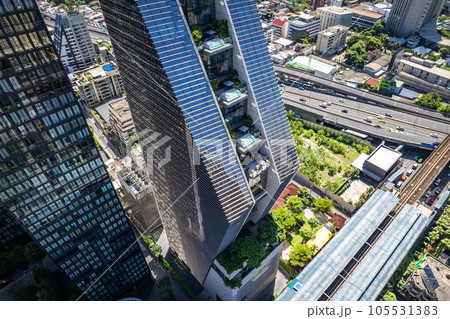 Aerial view of Ploenchit road in Bangkok Downtown, financial district and business center, Thailand 105531383