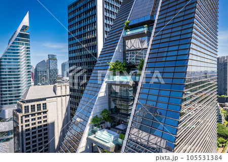 Aerial view of Ploenchit road in Bangkok Downtown, financial district and business center, Thailand 105531384