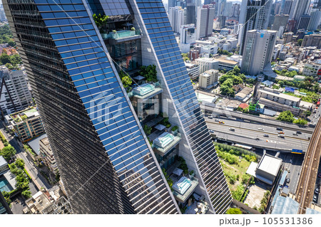 Aerial view of Ploenchit road in Bangkok Downtown, financial district and business center, Thailand 105531386