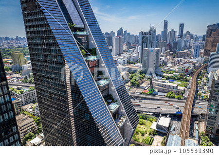 Aerial view of Ploenchit road in Bangkok Downtown, financial district and business center, Thailand 105531390
