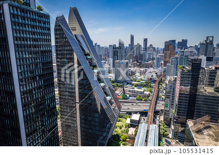 Aerial view of Ploenchit road in Bangkok Downtown, financial district and business center, Thailand 105531415
