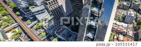 Aerial view of Ploenchit road in Bangkok Downtown, financial district and business center, Thailand 105531417