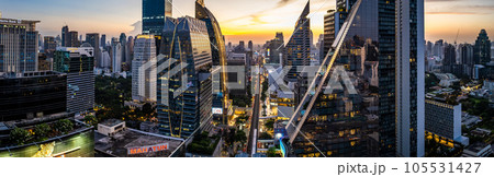 Aerial view of Ploenchit road by night in Bangkok Downtown, financial district and business center 105531427