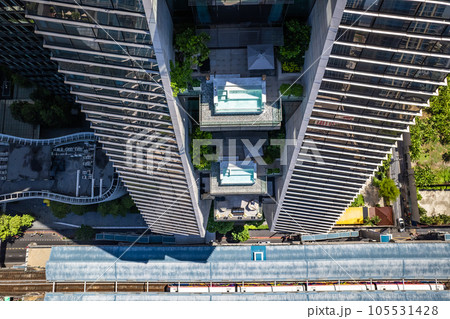 Aerial view of Ploenchit road in Bangkok Downtown, financial district and business center, Thailand 105531428