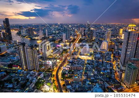 Aerial view of Sathorn and Saphan Taksin districts in Bangkok, Thailand Aerial view of Sathorn and Saphan Taksin districts in Bangkok, Thailand 105531474