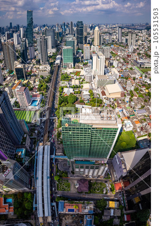 Aerial view of Sathorn and Saphan Taksin districts in Bangkok, Thailand Aerial view of Sathorn and Saphan Taksin districts in Bangkok, Thailand 105531503