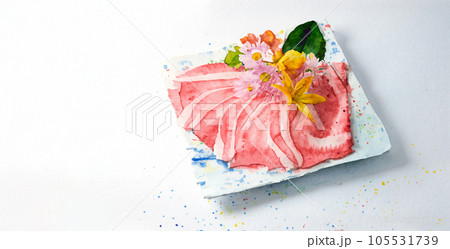 しゃぶしゃぶ用お肉 水彩イラスト しゃぶしゃぶ用お肉 水彩イラスト 105531739