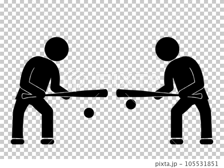 野球のバントをするピクトグラム。バントは堅実な戦略です。置きに行くイメージ。 野球のバントをするピクトグラム。バントは堅実な戦略です。置きに行くイメージ。 105531851