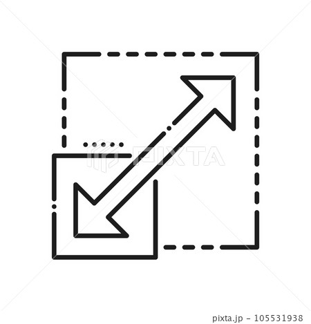 Compact size, change scale, resize picture, full screen icon. Vector reduce zoom change sign, size change window, thin line Compact size, change scale, resize picture, full screen icon. Vector reduce zoom change sign, size change window, thin line 105531938