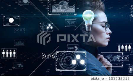 デジタルの世界で成功したビジネスリーダー、DX サイバーセキュリティ、インターネット安全のイメージ 105532312