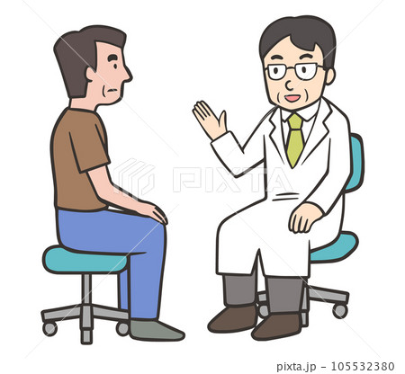 中年男性患者に説明をするメガネをかけた医師 105532380