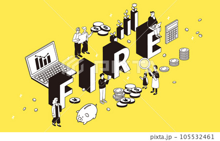 FIRE、資産運用をイメージするアイソメトリック構図のイラスト 105532461