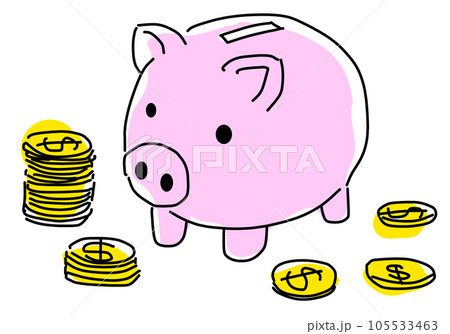 豚の貯金箱のシンプル線画イラスト(ドル) 豚の貯金箱のシンプル線画イラスト(ドル) 105533463