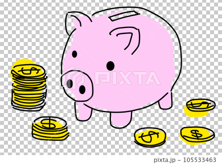 豚の貯金箱のシンプル線画イラスト(ドル) 豚の貯金箱のシンプル線画イラスト(ドル) 105533463