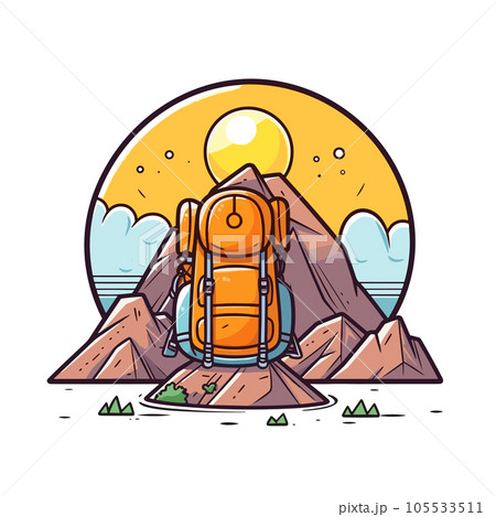 Hiking backpack hand-drawn comic illustration. Hiking backpack. Vector doodle style cartoon illustration Hiking backpack hand-drawn comic illustration. Hiking backpack. Vector doodle style cartoon illustration 105533511