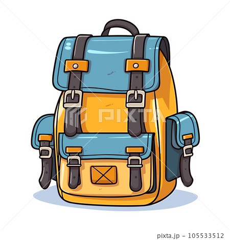 Hiking backpack hand-drawn comic illustration. Hiking backpack. Vector doodle style cartoon illustration 105533512