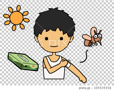一名日本男子在手臂上塗抹驅蟲片的插圖 105535558