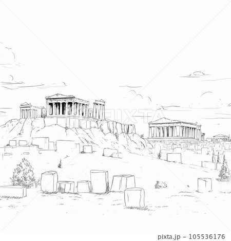 Acropolis hand-drawn comic illustration. Acropolis. Vector doodle style cartoon illustration 105536176
