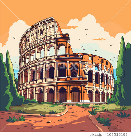Colosseum hand-drawn comic illustration. Colosseum. Vector doodle style cartoon illustration 105536195
