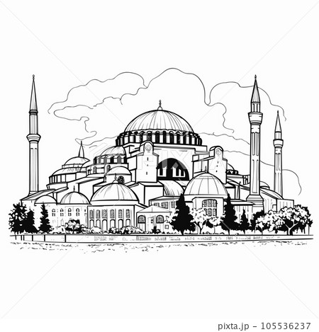 Hagia Sophia hand-drawn comic illustration. Hagia Sophia. Vector doodle style cartoon illustration 105536237
