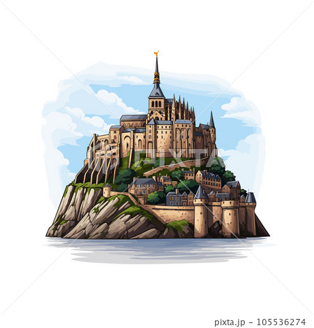 Mont Saint-Michel hand-drawn comic illustration. Mont Saint Michel. Vector doodle style cartoon illustration Mont Saint-Michel hand-drawn comic illustration. Mont Saint Michel. Vector doodle style cartoon illustration 105536274