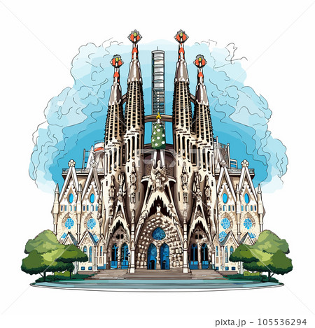 Sagrada Familia hand-drawn comic illustration. Sagrada Familia. Vector doodle style cartoon illustration 105536294