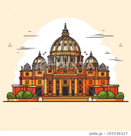 Basilica of Saint Peter hand-drawn comic illustration. Saint Peter's Basilica. Vector doodle style cartoon illustration 105536327