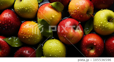 Fresh apple banner. Apples background. Close-up food photography 105536596