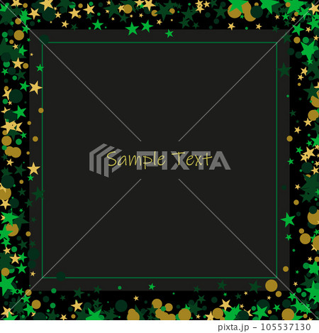 Abstract geometric background with stars and circles in the form of a square frame scattered over a black background 105537130