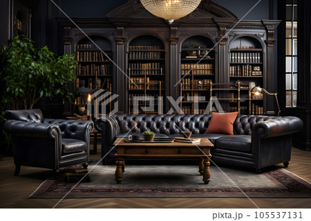 Modern classic black interior with brown sofa Generative AI 105537131