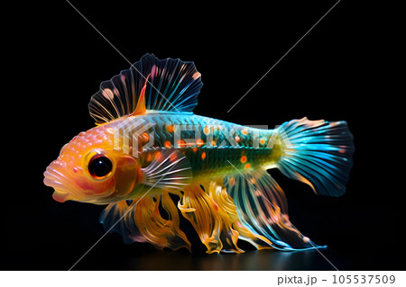 Small brightly colored goby fish isolated on black background Generative AI 105537509