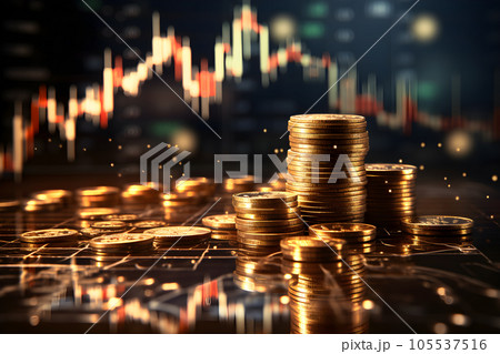 Stock chart bar, trading market, business trend, technical and dollar coin Generative  AI 105537516
