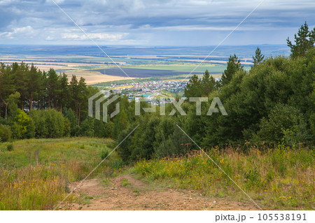 Rural Russian landscape with Belokurikha town on a background 105538191