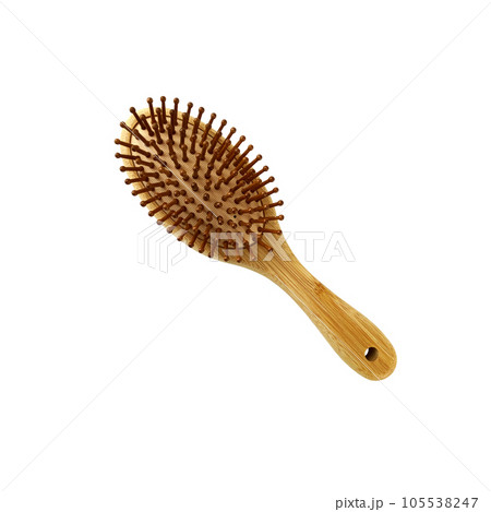 Wooden hairbrush isolated object bamboo material eco-friendly natural concept, personal woman beauty accessory, soft focus clipping path 105538247