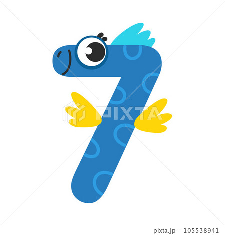 Funny Blue Number Seven or Numeral with Eye Vector Illustration 105538941