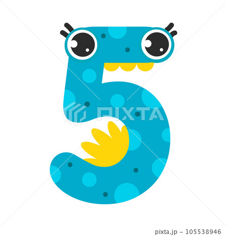 Funny Blue Number Five or Numeral with Eyeのイラスト素材