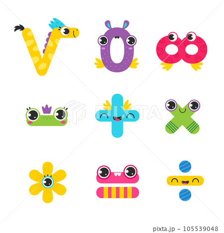 Funny Mathematical Operation Signs with Eyes Vector Set 105539048