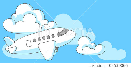 Banner with airplane and clouds. Travel illustration and tourism background. 105539066