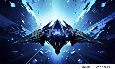Spaceship abstract concept. 3D render space galaxy background triangle blue. Outer planet sci fi fiction fantasy print polygon triangles low poly illustration Spaceship abstract concept. 3D render space galaxy background triangle blue. Outer planet sci fi fiction fantasy print polygon triangles low poly illustration 105539441