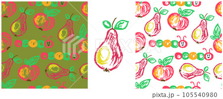 Set drawings with wax crayons. Print for cloth design, textile, fabric, wallpaper, wrapping paper Set drawings with wax crayons. Print for cloth design, textile, fabric, wallpaper, wrapping paper 105540980