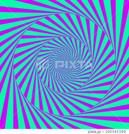 Radial optical illusion background. Acid green and purple abstract lines surface in circles. Poster, banner, template design. Spinning spiral or vortex illusion wallpaper. Vector opt art illustration Radial optical illusion background. Acid green and purple abstract lines surface in circles. Poster, banner, template design. Spinning spiral or vortex illusion wallpaper. Vector opt art illustration 105541169