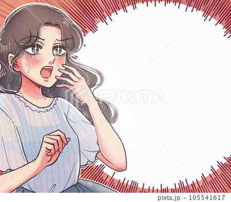1970年代の少女漫画風の女性と、心の声ふきだしバナー 105541617