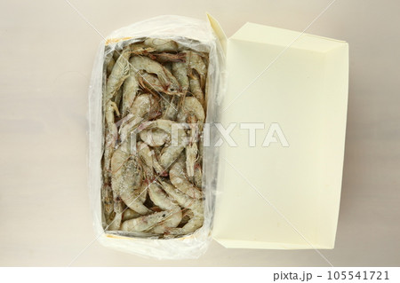 frosted king prawns closeup photo on white table background  105541721