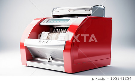 Modern red electronic bill counter on white background. Automatic equipment for counting cash paper money. Generative AI Modern red electronic bill counter on white background. Automatic equipment for counting cash paper money. Generative AI 105541854