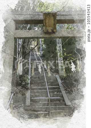 水彩画風　太老神社　鳥居　岡山県浅口市 105543413