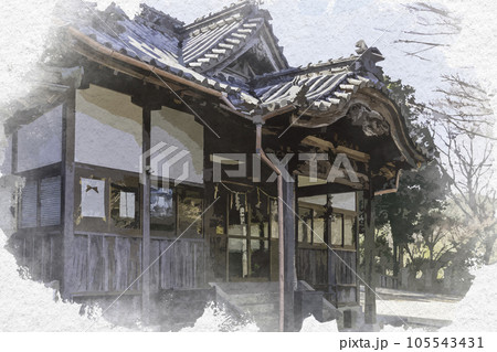 水彩画風　太老神社　拝殿　岡山県浅口市 105543431