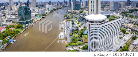 Aerial view of Khlong San and Chao Phraya river in Bangkok, Thailand 105543671