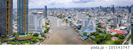 Aerial view of Khlong San and Chao Phraya river in Bangkok, Thailand 105543747